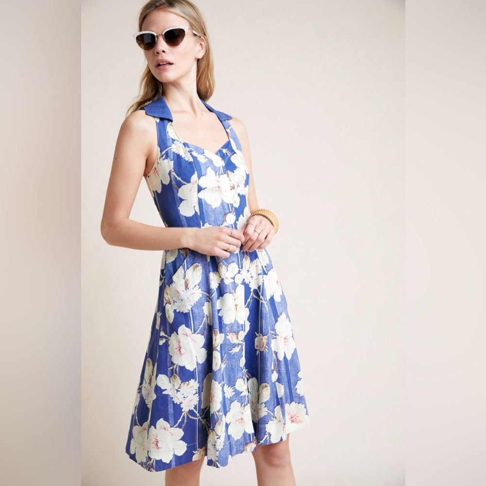 Anthropologie Camellia Collard Floral Heart Shaped Neckline